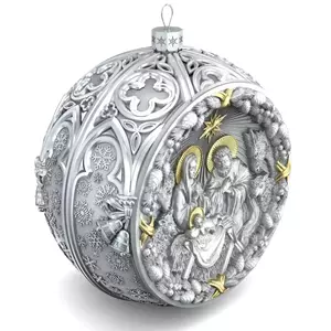 Set of 4 silver Christmas tree balls "Rozhdestvensky, Saviour, Our Lady of Kazan, Vladimirskaya"